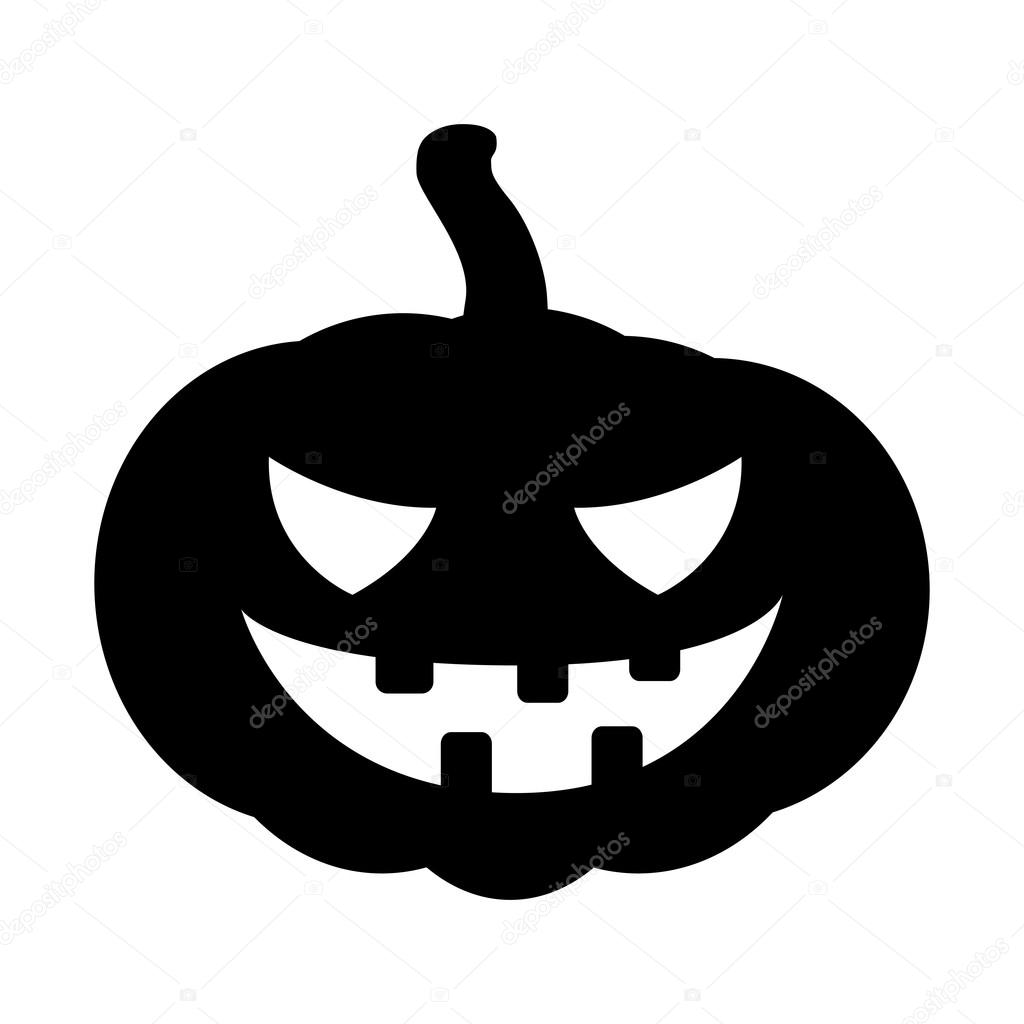 Halloween pumpkin silhouette vector illustration, Jack O Lantern  isolated on white background. Scary orange picture with eyes.