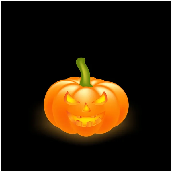 Halloween Kürbis Vektor Illustration, Jack o Laterne isoliert auf schwarzem Hintergrund. Gruseliges oranges Bild mit Augen und Kerzenlicht im Inneren. — Stockvektor