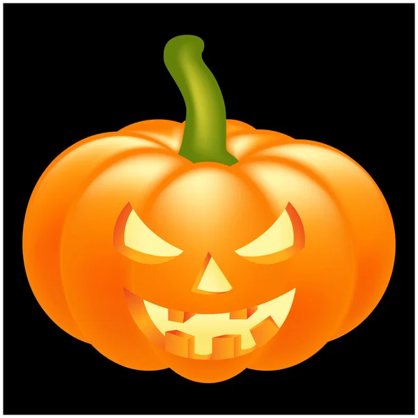 Halloween pumpkin vector illustration, Jack O Lantern isolated on black background. Scary orange picture with eyes and candle light inside. — 图库矢量图片