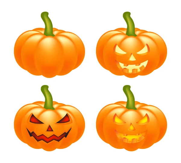 Halloween pumpkin vector set illustration, Jack O Lantern isolated on white background. Scary orange picture with eyes and candle light inside. — Stock Vector