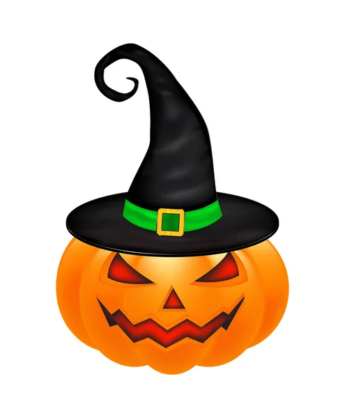 Calabaza de Halloween en la ilustración del vector sombrero, Jack O Lantern aislado sobre fondo blanco. Cuadro naranja aterrador con ojos y luz de vela en el interior . — Archivo Imágenes Vectoriales