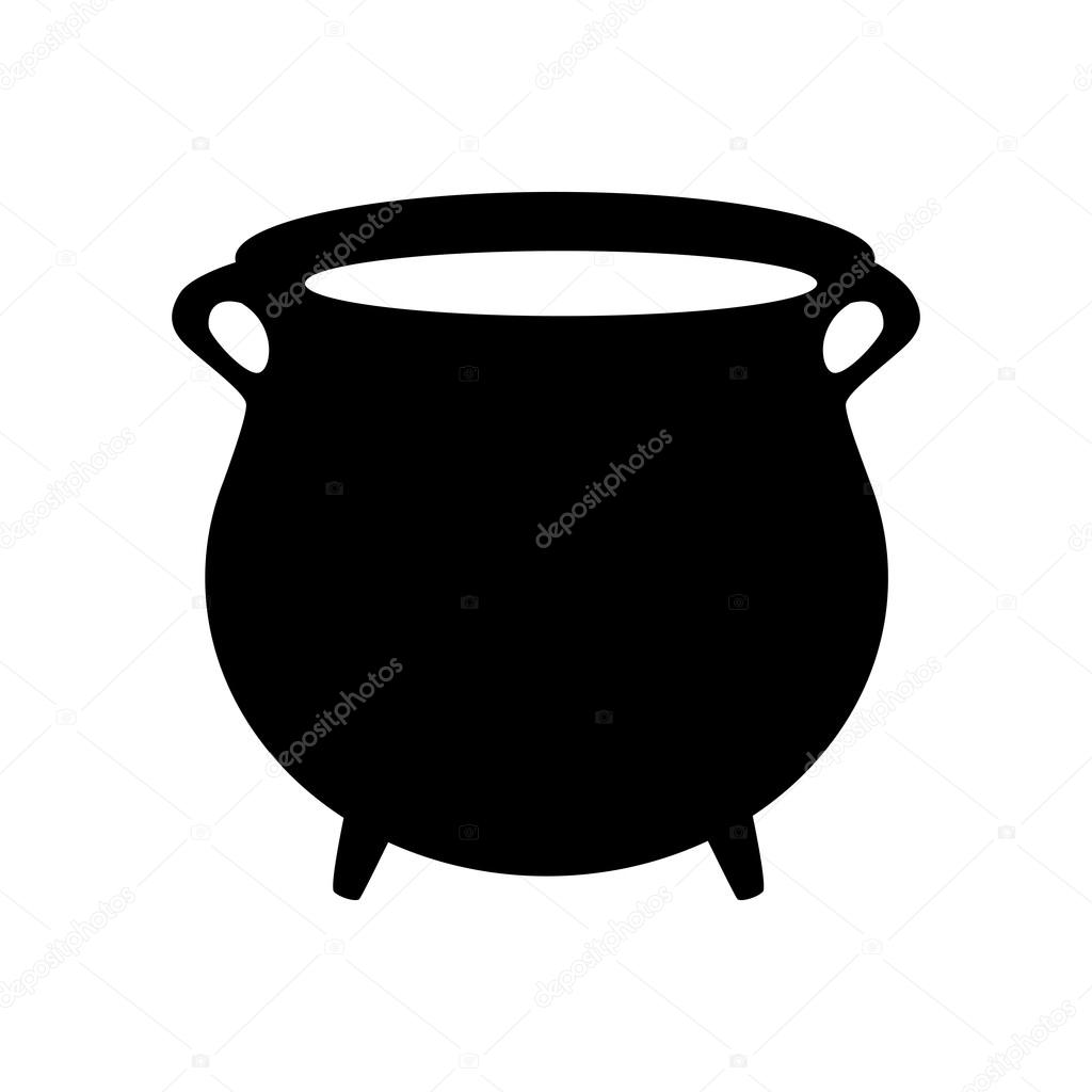 Empty witch cauldron, pot silhouette. Vector illustration isolated on white background.