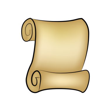 Vintage boş kağıt kaydırma vektör beyaz arka plan üzerinde izole. Boş parşömen yukarı kaydırma yapar, eski kağıt levha doku haddelenmiş.