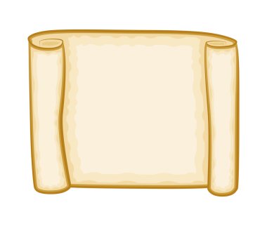 Paper scroll clipart vector isolated on white background. Empty, blank parchment rolled up scroll, old paper sheet texture.