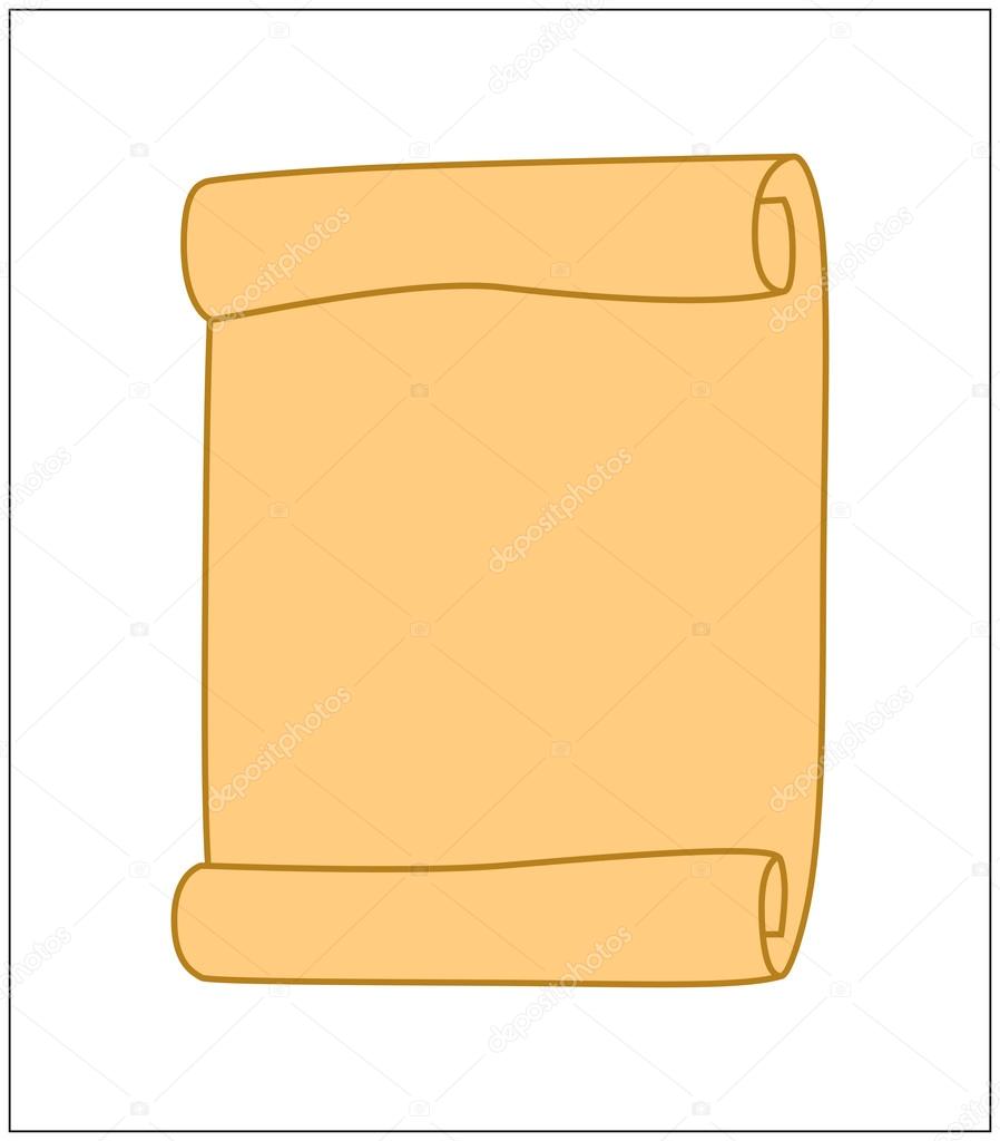 Paper scroll clipart vector isolated on white background. Empty, blank parchment rolled up scroll, old paper sheet texture.