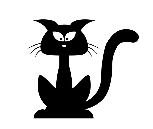 Sílhueta vetorial de gato preto de Halloween. Desenhos animados clipart Ilustração isolada sobre fundo branco —  Vetores de Stock