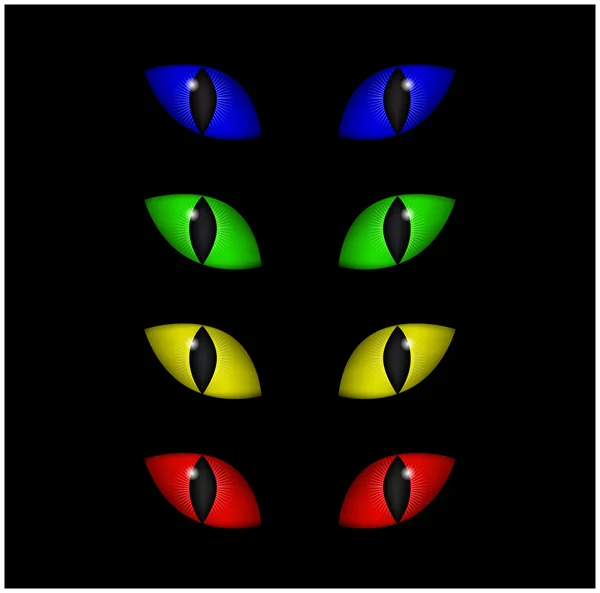 Halloween spooky eyes vector set isolated on black background. Illustration of Evil, dangerous, wild angry cat iris in darkness Royalty Free Stock Vectors