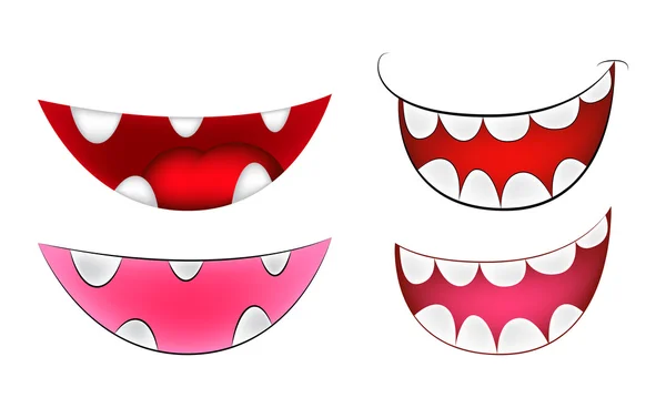 Cartoon smile, mouth, lips with teeth set. vector mesh illustration isolated on white background — Stock Vector