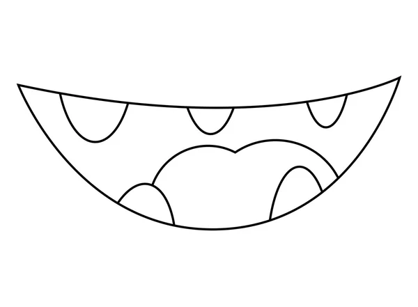 Dessin animé sourire, bouche, lèvres avec des dents. silhouette vectorielle, illustration de contour isolée sur fond blanc — Image vectorielle