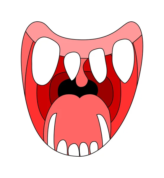 Карикатурная улыбка, открытый рот, губы с зубами и языком. векторная иллюстрация на белом фоне — стоковый вектор