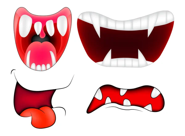 Cartoon smile, mouth, lips with teeth set. vector mesh illustration isolated on white background — 图库矢量图片