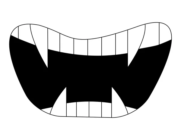 Dessin animé sourire, bouche, lèvres avec des dents. silhouette vectorielle, illustration de contour isolée sur fond blanc — Image vectorielle