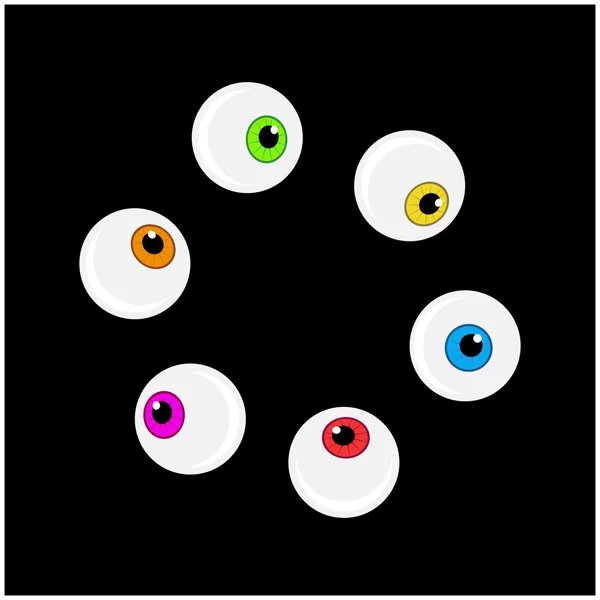 Halloween eyeball vector symbol set. Colorful cartoon clipart pupil, eye illustration isolated on black background. — Wektor stockowy