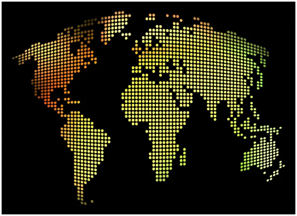 Dünya Haritası - soyut noktalı vektör arka plan. Renkli resimde - sarı, turuncu, yeşil. — Stok Vektör