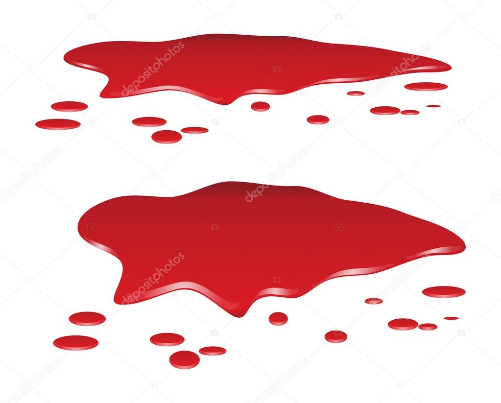 Blood puddle set, red drop, blots, stain, plash od blood. Vector illustration isolated on white background.