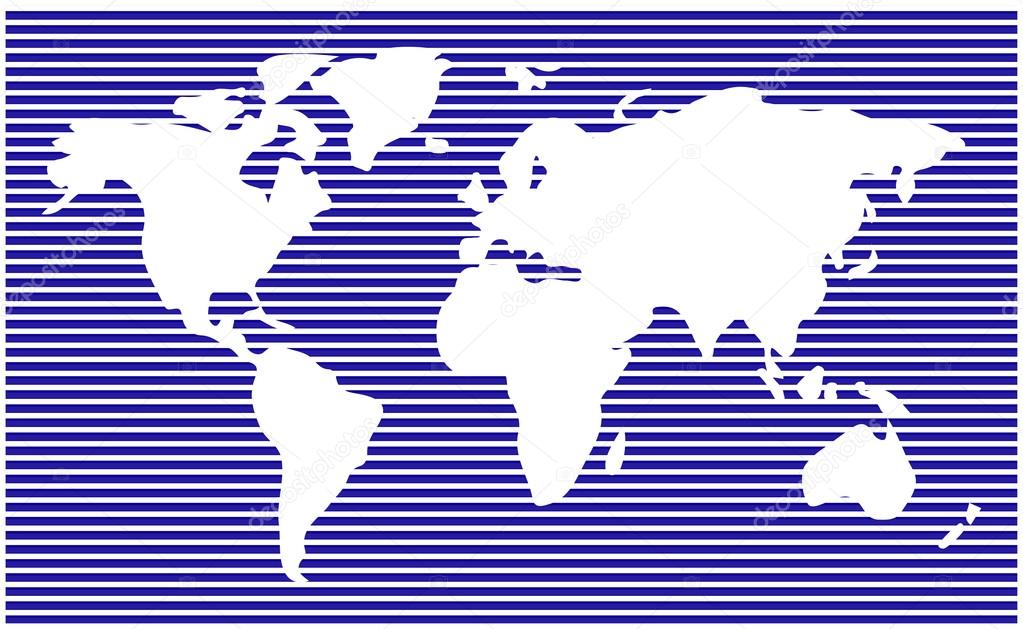 World map. horizontal stripes, bars - abstract vector background.  Blue silhouette illustration