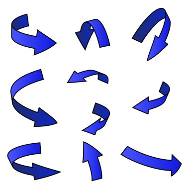 Mavi Ok sembolü, eğri büğrü simge iş konsepti. Vektör illüstrasyonu beyaz arkaplanda izole edildi.
