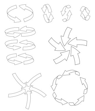 Arrow symbol cycle outline, curved icon business concept set . Vector illustration isolated on white background.