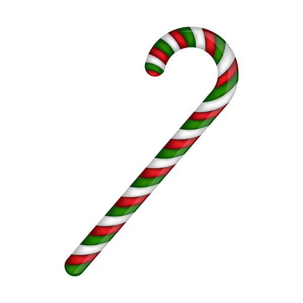 Bastón de caramelo rayado en colores navideños. Ilustración vectorial aislada sobre fondo blanco. — Vector de stock