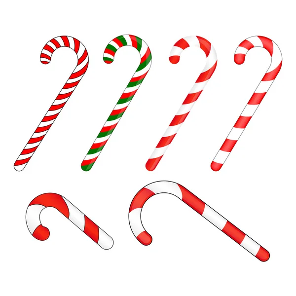 Cukrová třtina pruhovaná ve vánočních barvách. Vektorová ilustrace izolovaná na bílém pozadí. — Stockový vektor