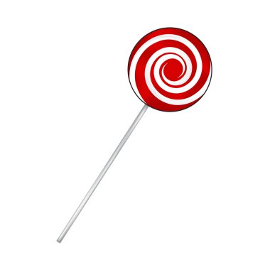 Noel renklerde çizgili lolipop. Sarmal tatlı şeker kırmızı ve beyaz çizgili. Beyaz bir arka plan üzerinde izole vektör çizim.