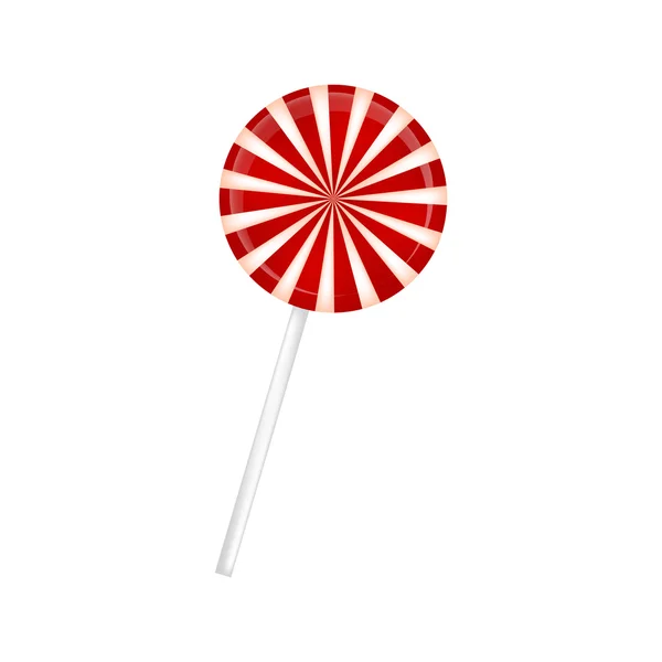 Lollipop randig i jul färger. Spiral söt godis med röda och vita ränder. Vektor illustration isolerade på en vit bakgrund. — Stock vektor