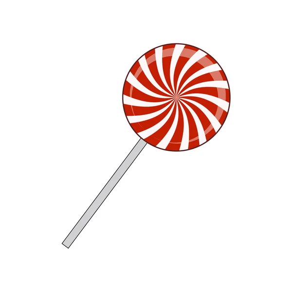 Lollipop randig i jul färger. Spiral söt godis med röda och vita ränder. Vektor illustration isolerade på en vit bakgrund. — Stock vektor