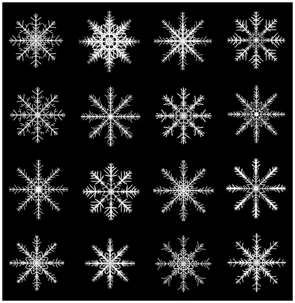 Icono de silueta de copo de nieve, símbolo, conjunto de diseño. Invierno, ilustración vectorial de Navidad aislada sobre fondo negro . — Archivo Imágenes Vectoriales