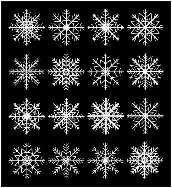 Icono de silueta de copo de nieve, símbolo, conjunto de diseño. Invierno, ilustración vectorial de Navidad aislada sobre fondo negro . — Archivo Imágenes Vectoriales