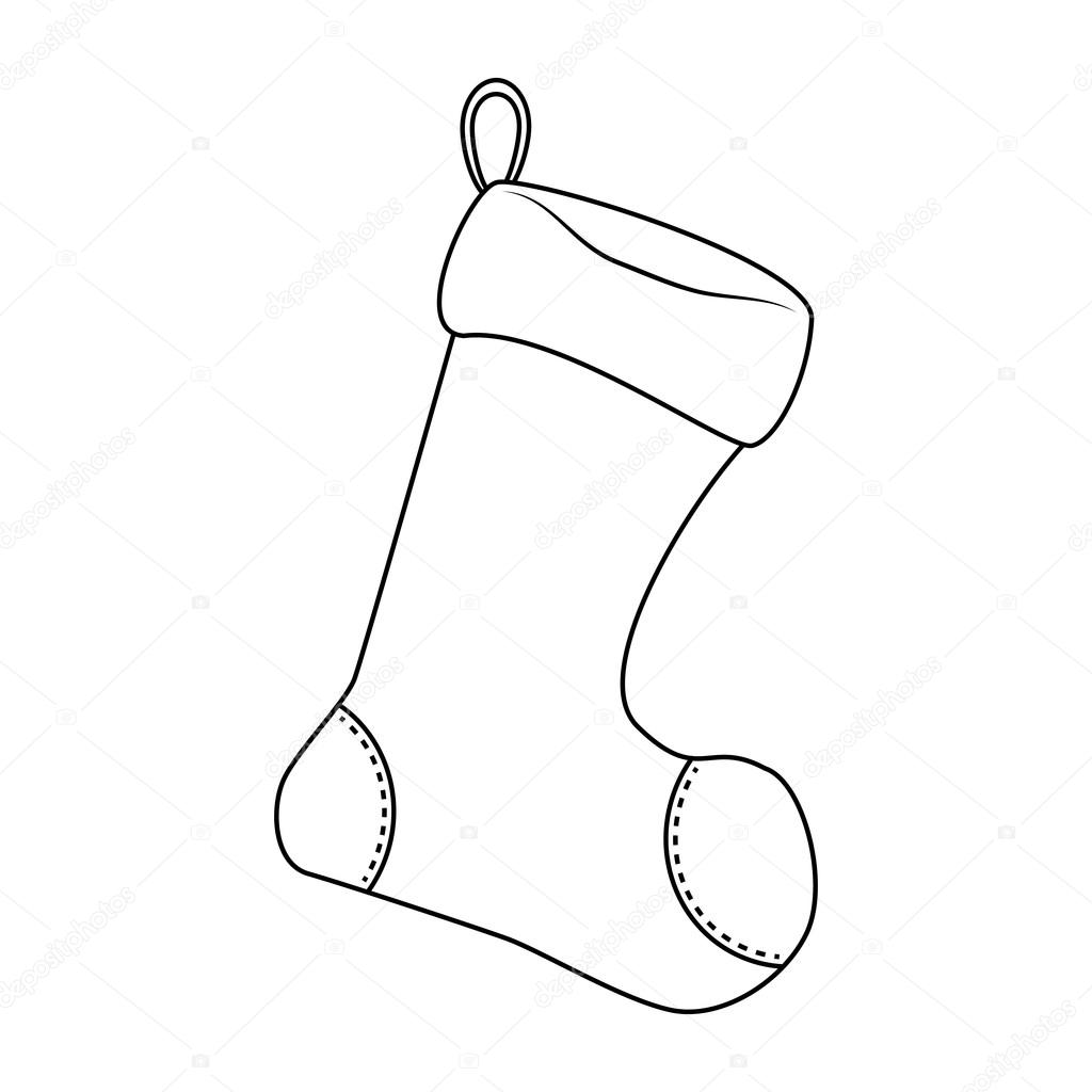 Christmas sock outline icon, symbol, design. Winter vector illustration isolated on white background.
