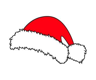 Noel Baba şapkası, Noel kap simge, sembol, tasarım. Beyaz arka plan üzerinde izole kış vektör çizim.