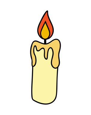 Christmas candle, burning wax candle icon, symbol, design. Winter vector illustration isolated on white background.