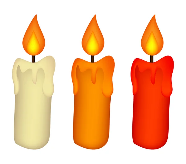 Christmas candle set, burning wax candle icon, symbol, design. Winter vector illustration isolated on white background. — Wektor stockowy
