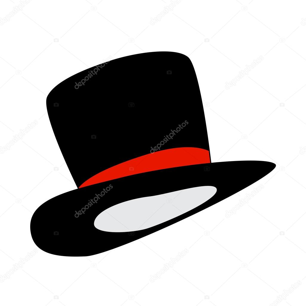 Magic hat, gentleman hat cylinder with ribbon icon, symbol, design. vector illustration isolated on white background.