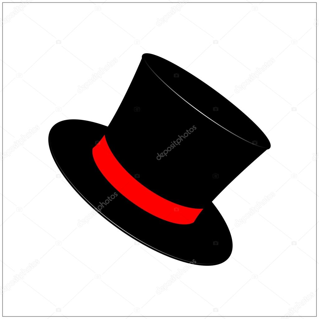 Magic hat, gentleman hat cylinder with ribbon icon, symbol, design. vector illustration isolated on white background.