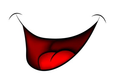 Karikatür gülümseme, ağız, dişler ve dil ile dudakları. Beyaz arka plan üzerinde izole vektör çizim