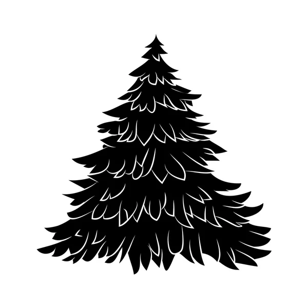 Silhouette dell'albero di Natale, disegno del fumetto per carta, icona, simbolo. Illustrazione vettoriale invernale isolata su sfondo bianco . — Vettoriale Stock