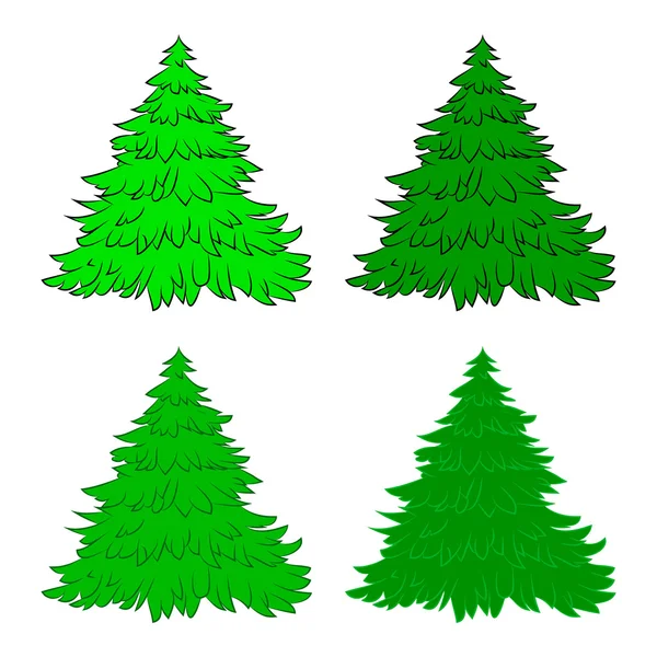 Set di alberi di Natale, disegno dei cartoni animati per carta, icona, simbolo. Illustrazione vettoriale invernale isolata su sfondo bianco . — Vettoriale Stock