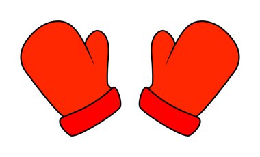 Noel eldivenleri, karikatür eldiven tasarımı, ikon, sembol. Kış vektör çizimi beyaz arkaplanda izole edildi.