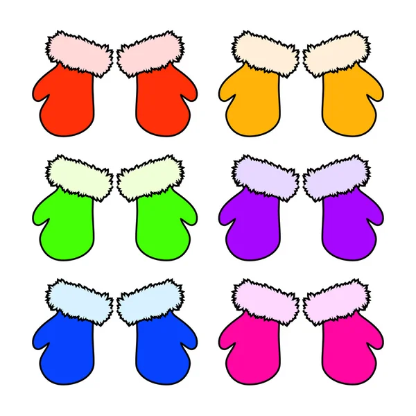 Ensemble de mitaines de Noël, conception de gants de dessin animé, icône, symbole. Illustration vectorielle d'hiver isolée sur fond blanc. — Image vectorielle
