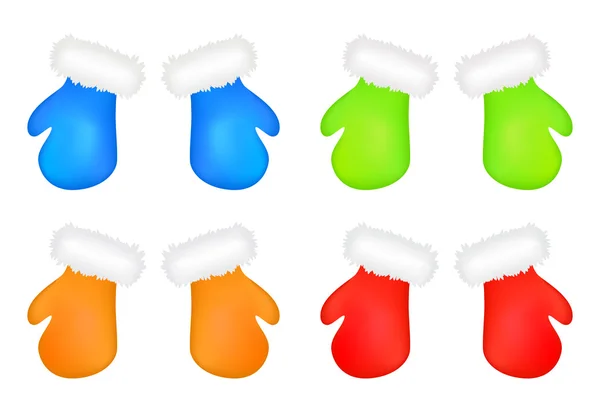 Conjunto de luvas de Natal, design de luvas de desenho animado, ícone, símbolo. Ilustração vetorial de inverno isolada sobre fundo branco. — Vetor de Stock
