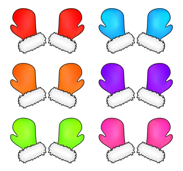 Vánoční rukavice set, kreslené rukavice design, ikona, symbol. Zimní vektorové ilustrace izolované na bílém pozadí. — Stockový vektor