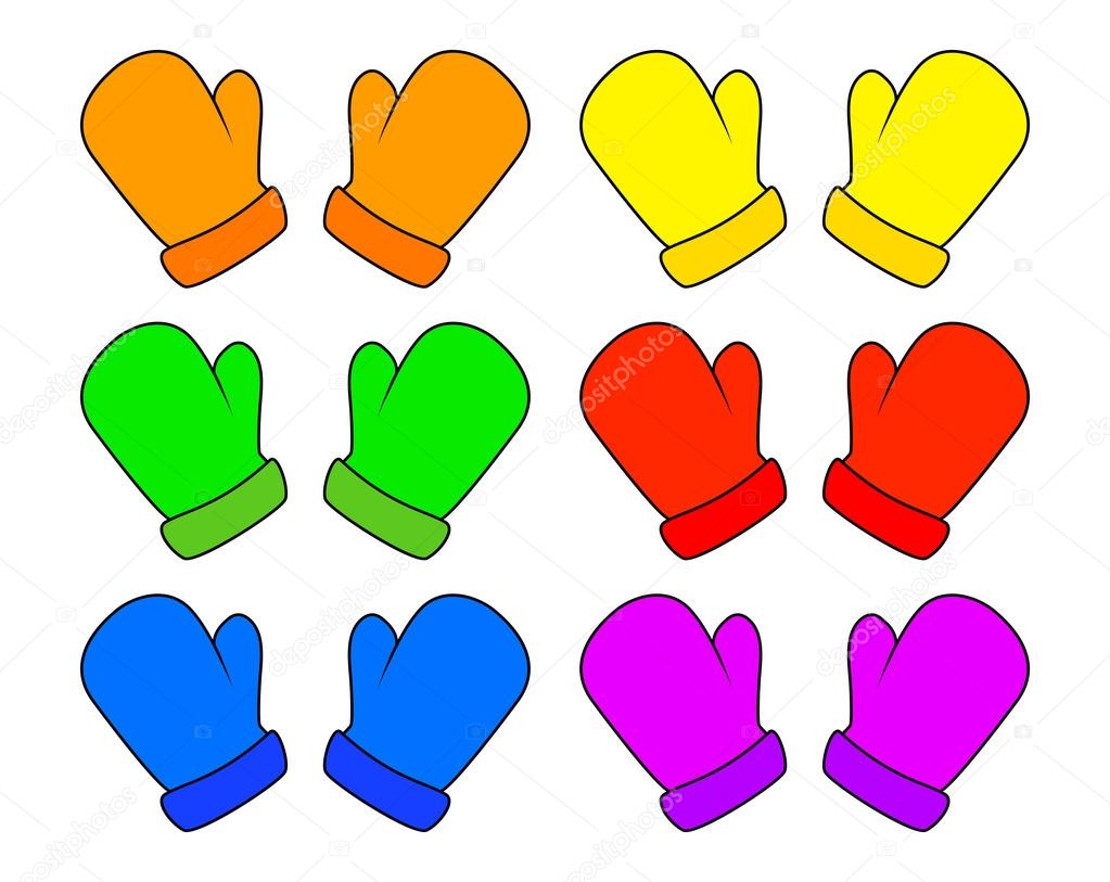 Christmas mittens set, cartoon gloves design, icon, symbol. Winter vector illustration isolated on white background.