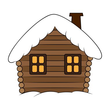 Ev kar karikatür çizim ile. Beyaz arka plan üzerinde izole kış karlı Noel ev, yazlık. 