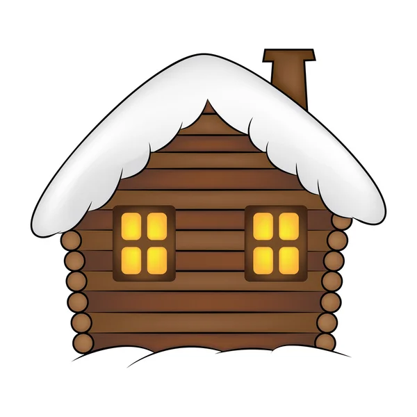 Maison avec illustration de dessin animé sur neige. Maison de Noël enneigée d'hiver, chalet isolé sur fond blanc . — Image vectorielle