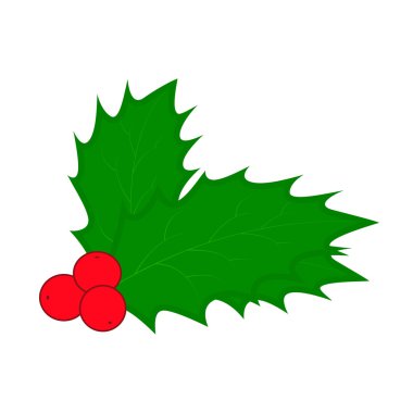 Holly berry, Noel yaprak ve meyve simge, sembol, tasarım. Beyaz arka plan üzerinde izole kış vektör çizim.