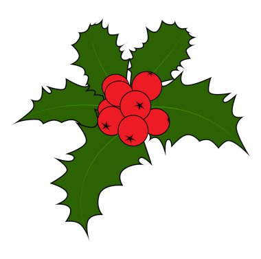 Holly berry, Noel yaprak ve meyve simge, sembol, tasarım. Beyaz arka plan üzerinde izole kış vektör çizim.