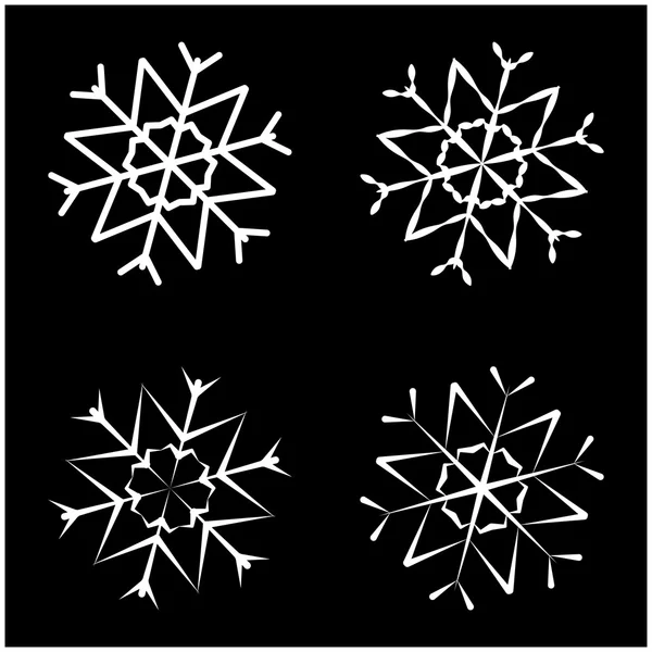 Sneeuwvlok silhouet pictogram, symbool, design. Winter, kerst vectorillustratie geïsoleerd op een zwarte achtergrond. — Stockvector