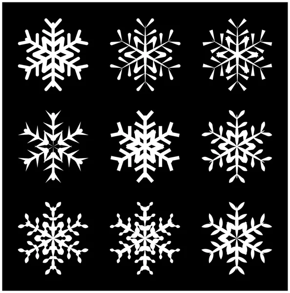 Icono de silueta de copo de nieve, símbolo, diseño. Invierno, ilustración vectorial de Navidad aislada sobre el fondo negro . — Archivo Imágenes Vectoriales