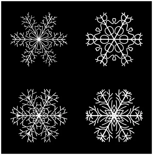 Icono de silueta de copo de nieve, símbolo, diseño. Invierno, ilustración vectorial de Navidad aislada sobre el fondo negro . — Archivo Imágenes Vectoriales